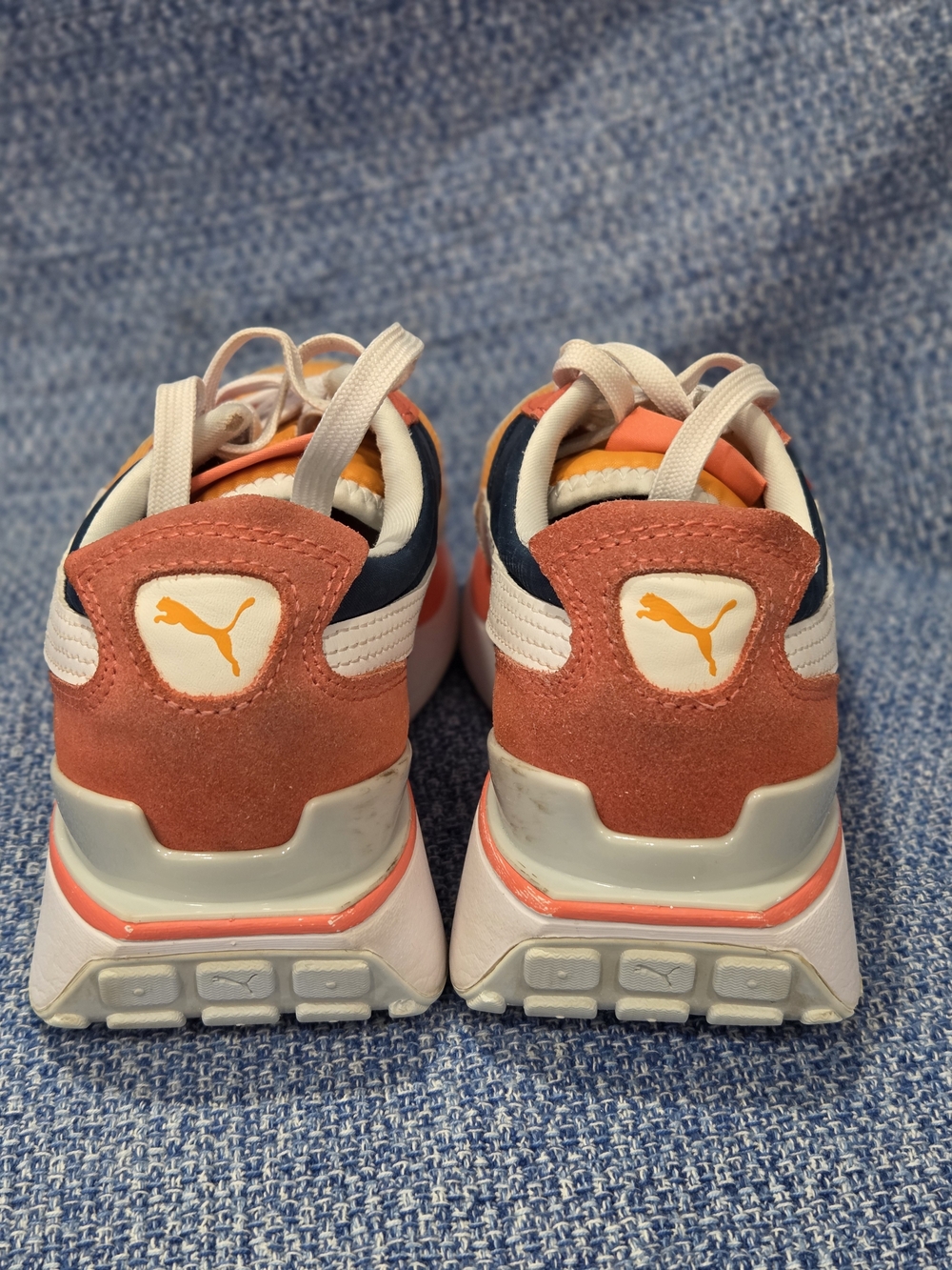 Puma Cruise Rider sneakers Wms 7.5 orange navy blue coral colorway Platform Sole - Picture 4 of 9